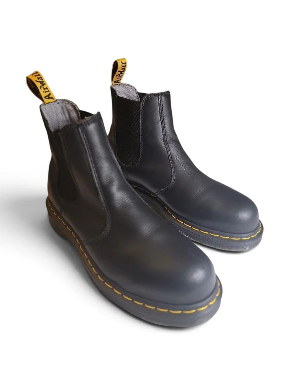 Dr. Martens SDM1594 Black Leather Chelsea Boots with Yellow Stitching Safety Toe